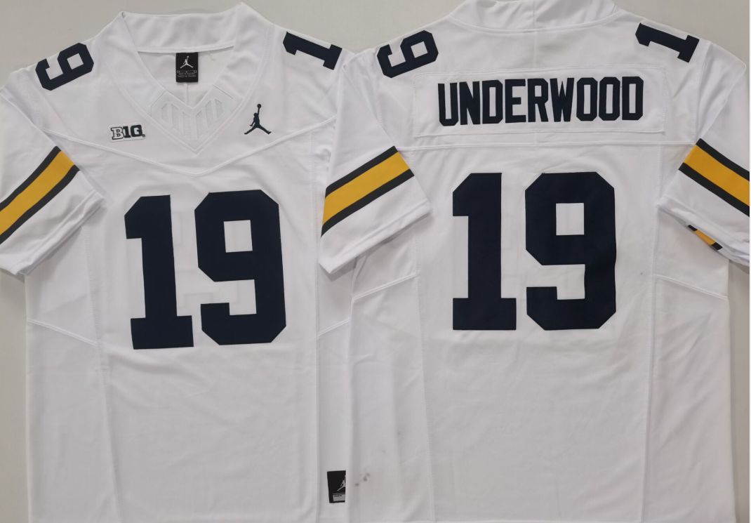 Men Michigan Wolverines 19 Underwood White 2025 NCAA Jersey